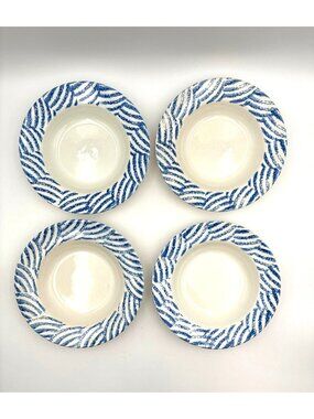 Pier 1 Imports Handpainted Made Italy Blue & White Ceramic Soup Bowls Set of 4